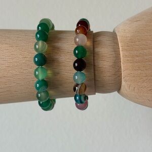 Graceful  Beaded Stretch Green & Multicolour Bracelets Set Of 2